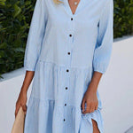 A-Line Loose Buttoned Plaid Split-Joint Stand Collar Mini Dresses Shirt Dress