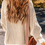 Bright Pink Striped Contrast Trim Loose Sweater