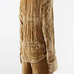 Elegant Textured Turndown Collar Long Sleeve Solid Blouse
