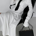 A-Line Flared Sleeves Buttoned Solid Color Split-Joint Split-Side Lapel Maxi Dresses Shirt Dress
