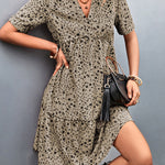 Short Sleeves Flower Print Split-Joint V-Neck Mini Dresses
