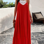 Loose Sleeveless Pleated Solid Color Split-Joint Spaghetti-Neck Maxi Dresses