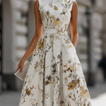 Sleeveless Belted Floral Midi Dress