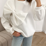 Solid Color Round Neck Long Sleeve Bow Loose Sweatshirts