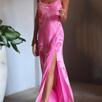 You Get The Picture Floral Cowl Neck Flowy Slit Maxi Dress
