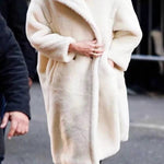 Long oversized coat with faux teddy bear fur