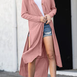 Ribbed Button Up Side Split Duster Cardigan