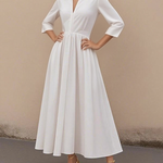 A-Line High Waisted V-Neck Solid Color Maxi Dresses