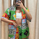 Contrast print two piece set