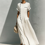 Women's Minimalist Black Trim Short-sleeved Maxi Dress
