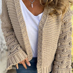 Fashion Knit Solid Color V-neck Long-sleeved Cardigan