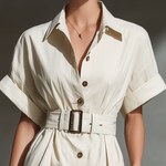 Women's Off-white Cotton Blend Shirt-style Mini Dress