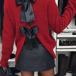 Bow Slit Back Round Neck Sweater