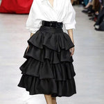 A-line Loose Falbala Layered Solid Color Skirts Bottoms