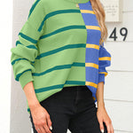 Striped long-sleeved sweater, round neck pullover fashionable sweatshirt