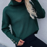 Casual Loose Solid Color High-Neck Long Sleeves Knitwear