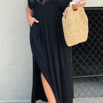 My Treasure Kimono Sleeve Pocketed Smoke Detail Slit Maxi Dress