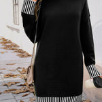 Long Sleeves Loose Contrast Color Split-Joint Mock Neck Mini Dresses Sweater Dresses
