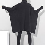 Super Loose Black High-Neck Knitting Batwing Sleeves Sweater Dress