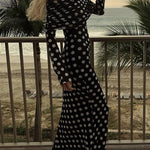 Chic Statement Polka Dot Print Off Shoulder Ruched Stretch Maxi Dress