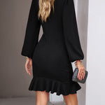 Bodycon Long Sleeves Falbala Solid Color Mini Dresses