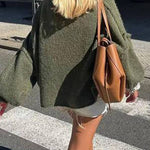 Lantern sleeve turtleneck loose sweater