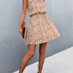 A-Line High Waisted Elasticity Leaves Print Pleated Halter-Neck Mini Dresses