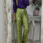 Glitzy Glamour Sequin High Rise Elastic Waist Wide Leg Pants