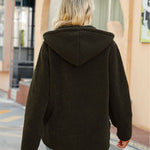 Zip Hooded Drawstring Teddy Coat