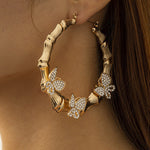 Micro-inlaid Smart Butterfly Exaggerated Circle Bamboo Earrings