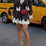 Emily in Paris Striped Lace Trim Pleated Slip Mini Dress