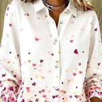 Women'S Casual Lapel Shirt With Heart Print