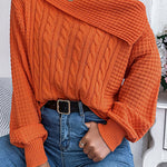 Solid Color Casual One Shoulder Long Sleeve Knitted Sweater