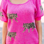 Pullover mit Tiger-Print rosa fuchsia