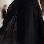 Black Halter Neck Pleated Chiffon Maxi Dress