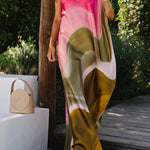 Summertime Favorites Satin Tie Dye Print One Shoulder Drape Vacation Maxi Dress