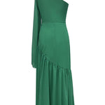 Long Sleeves Loose Pleated Solid Color Zipper One-Shoulder Maxi Dresses