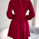 A-Line Elasticated Waist Hollow Solid Color Zipper Half Turtleneck Mini Dresses