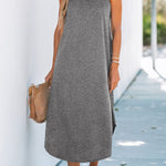 Solid color suspender holiday seaside suspender long dress