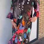 Casual Print Basic V Neck Long Sleeve Dresses