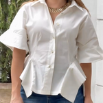 Half Sleeves Loose Buttoned Solid Color Lapel Blouses&Shirts Tops