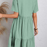 A-Line Loose Pleated Solid Color Split-Joint V-Neck Mini Dresses