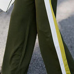 Loose Wide Leg Contrast Color Drawstring Elasticity Split-Joint Pants Trousers