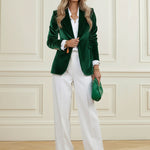 Long Sleeves Buttoned Solid Color Notched Collar Blazer Suits Outerwear