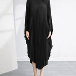 Batwing Sleeves Loose Pleated Solid Color Maxi Dresses