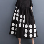 A-Line Loose Buttoned Pockets Polka Dot Printed Lapel Midi Dresses