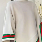 Irregular Clipping Loose Asymmetric Striped High Neck Sweater Tops