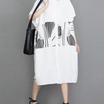 Artistic Retro Loose Printed Buttoned Midi Dress