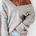 Exposed Seam V Neck Slouchy Sweater