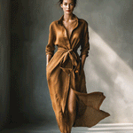 Women's Vintage Brown Blend Shirt Maxi Dress